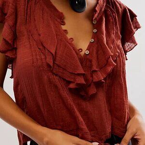 Free People Naya Top Fruit Cake Fp One Ruffle Blouse New M